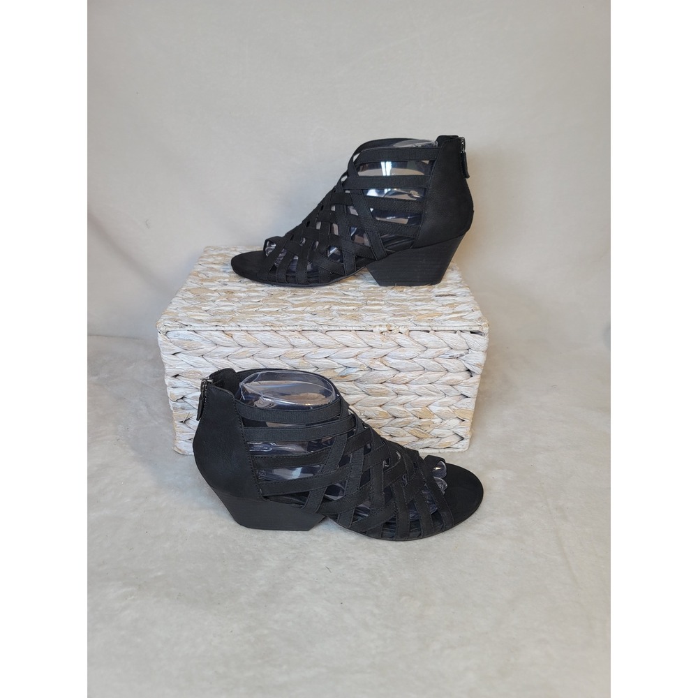 Eileen Fisher Keer Black Nubuck Leather Caged Wedge Sandals Festival Booties 8.5